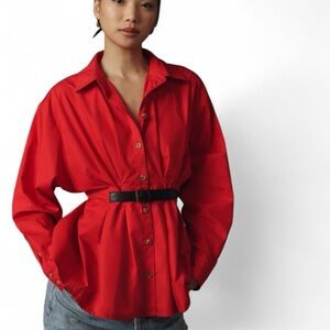 Anthropologie Red Button-Up Shirt